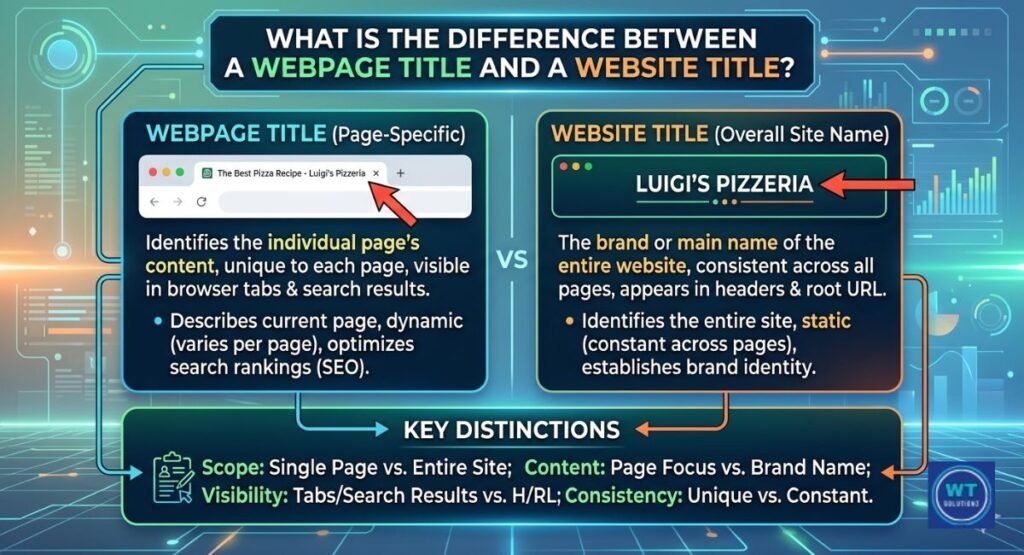 Difference Between the Title of a Webpage and a Website