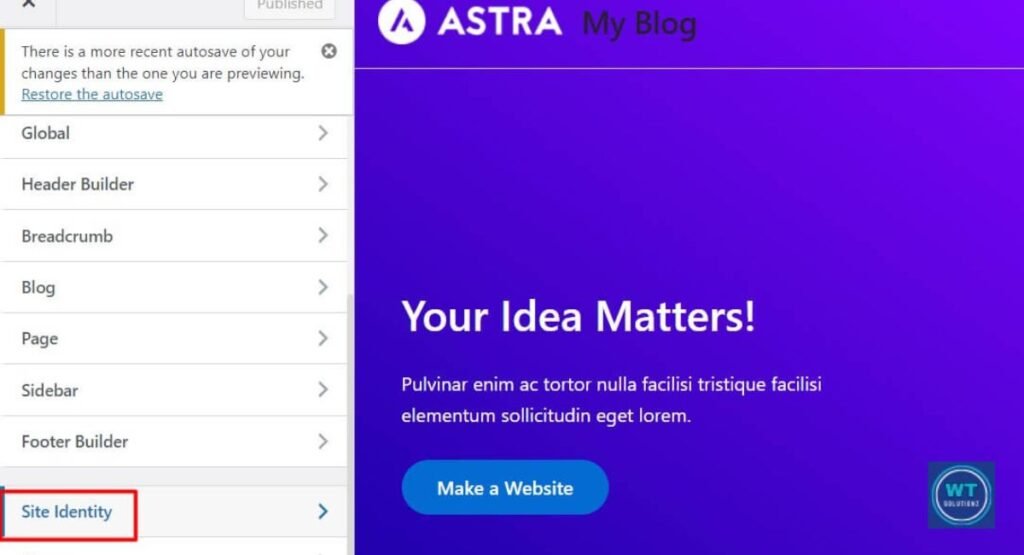 the WordPress Customizer with Site Identity settings