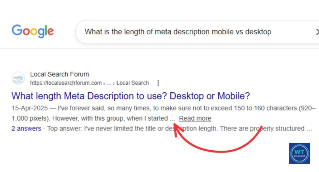 Google search result showing meta description truncation with ellipsis and a read more link on desktop.