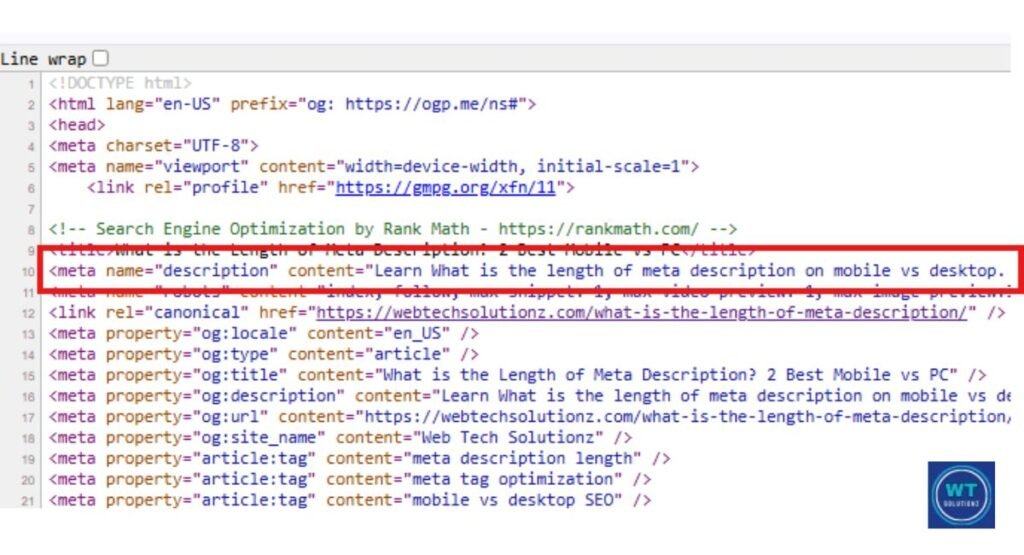 View page source meta description tag HTML